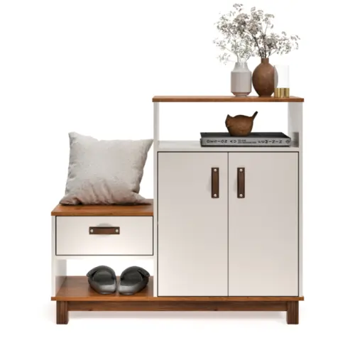 Sapateira Organic com 2 Portas 1 Basculhante 54455 Freijó/Off White - EJ MÓVEIS