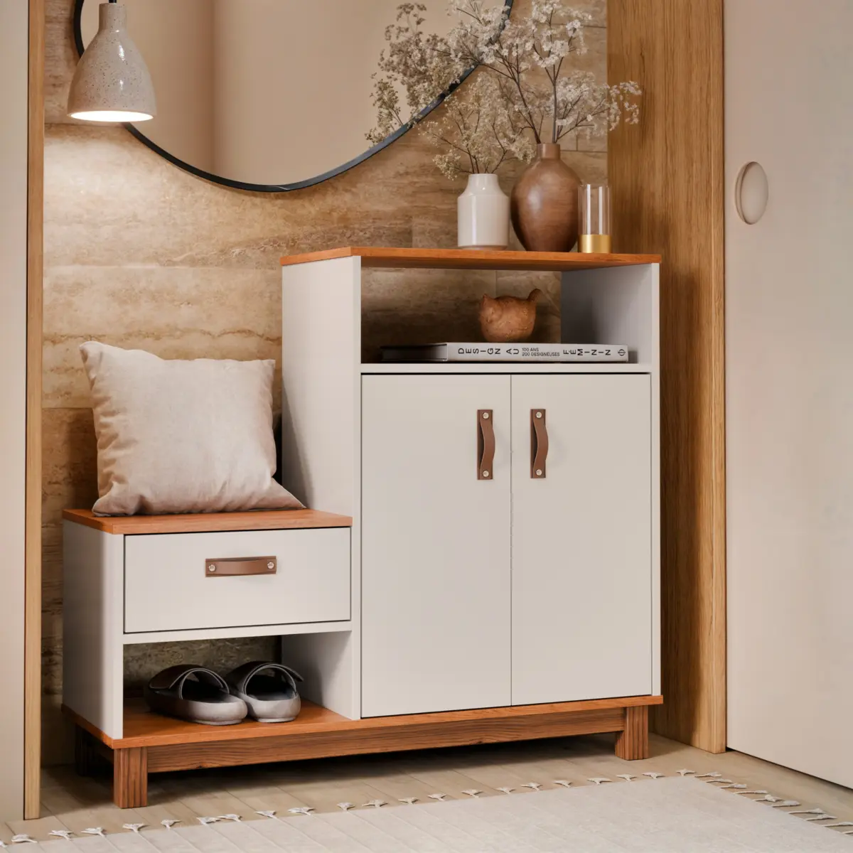 Sapateira Organic com 2 Portas 1 Basculhante 54455 Freijó/Off
