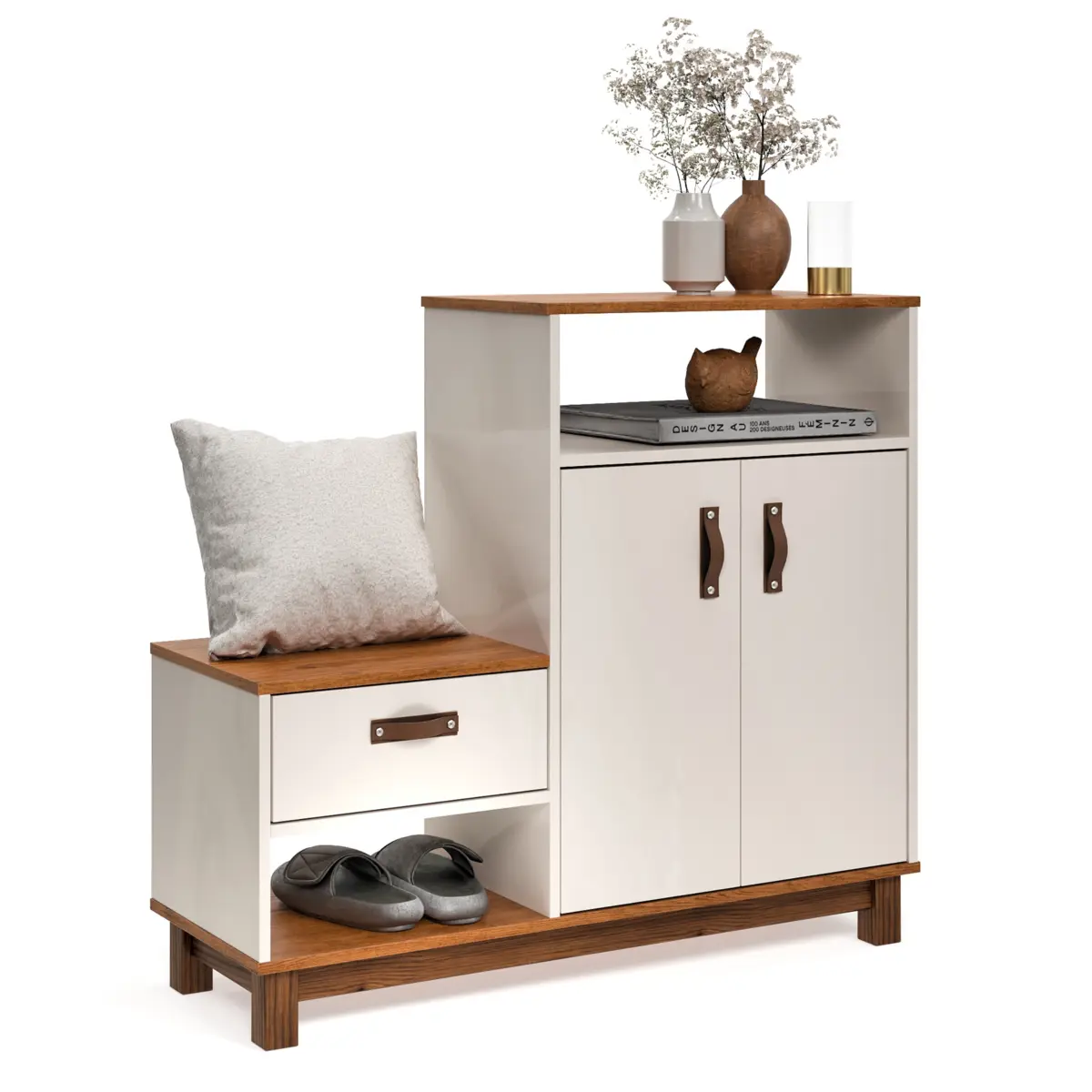 Sapateira Organic com 2 Portas 1 Basculhante 54455 Freijó/Off White - EJ MÓVEIS