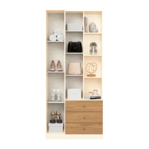 Roupeiro Doha Multiuso com Espelho 2 Portas 3 Gavetas D332-129 Nature/Off White - Henn