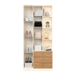 Roupeiro Doha Multiuso com Espelho 2 Portas 3 Gavetas D332-129 Nature/Off White - Henn