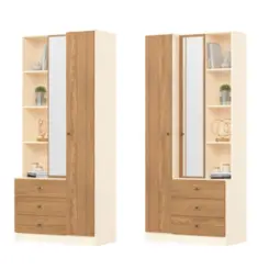 Roupeiro Doha Multiuso com Espelho 2 Portas 3 Gavetas D332-129 Nature/Off White - Henn