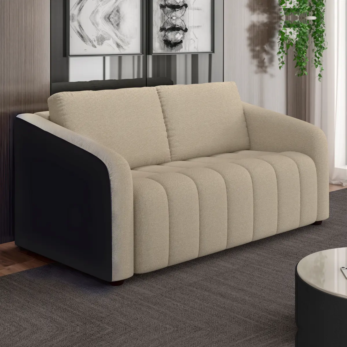 Estofado Sidney com 02 Lugares Plus Suede 791787 Bege/Cinza - Uatumã