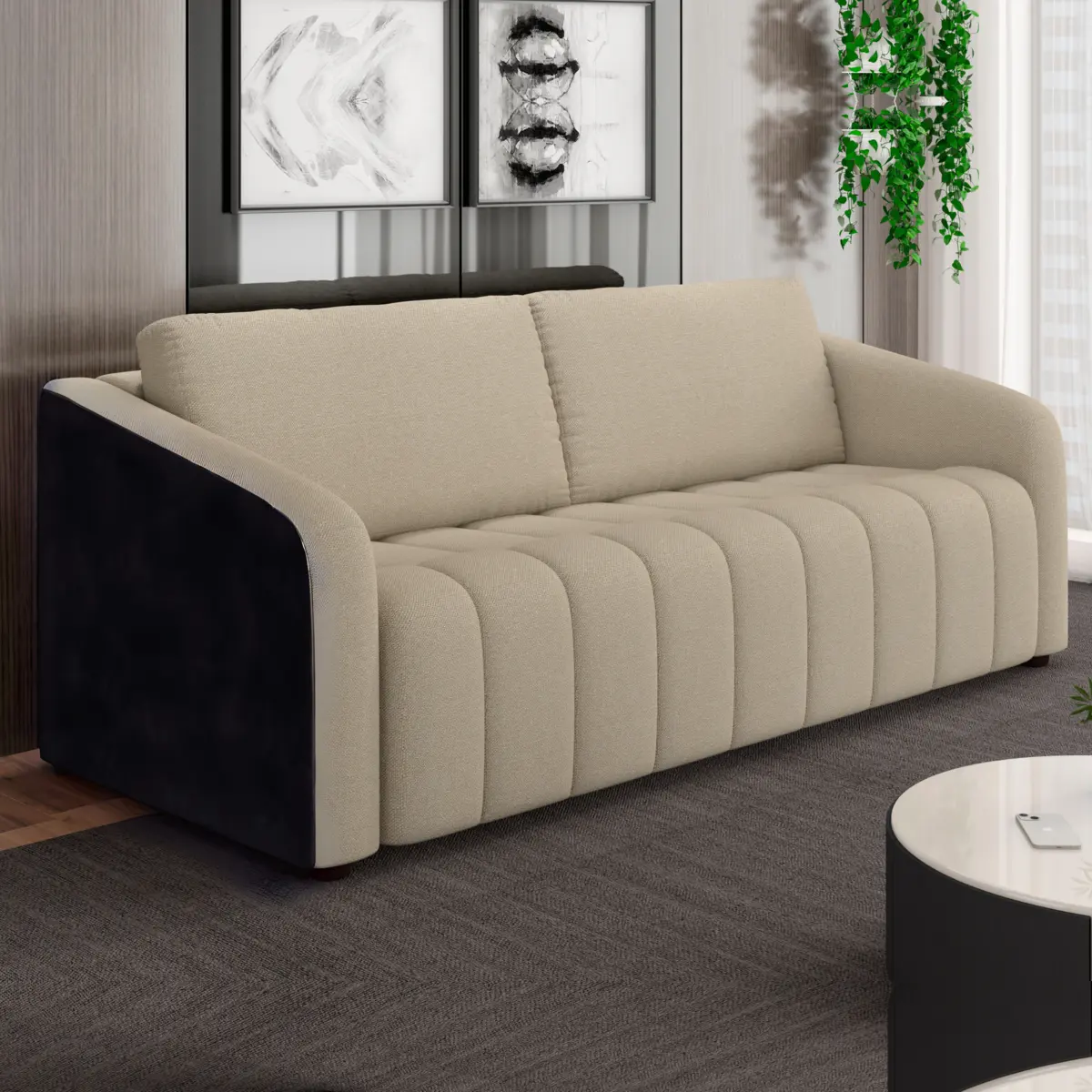 Estofado Sidney com 03 Lugares Plus Suede 791787 Bege/Cinza - Uatumã