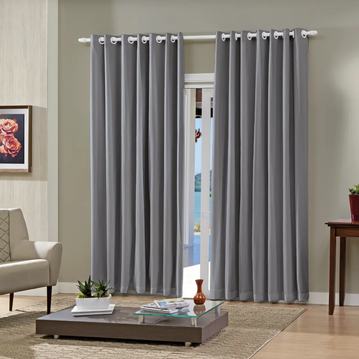 Cortina Pratika Lisa 260X250 Slim/Cinza Escuro - Bella Janela