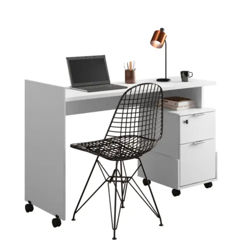 Mesa Para Computador Alessa com 2 Gavetas Rodízios Mod1 903467 Branco - Lukaliam