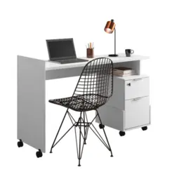 Mesa Para Computador Alessa com 2 Gavetas Rodízios Mod1 903467 Branco - Lukaliam