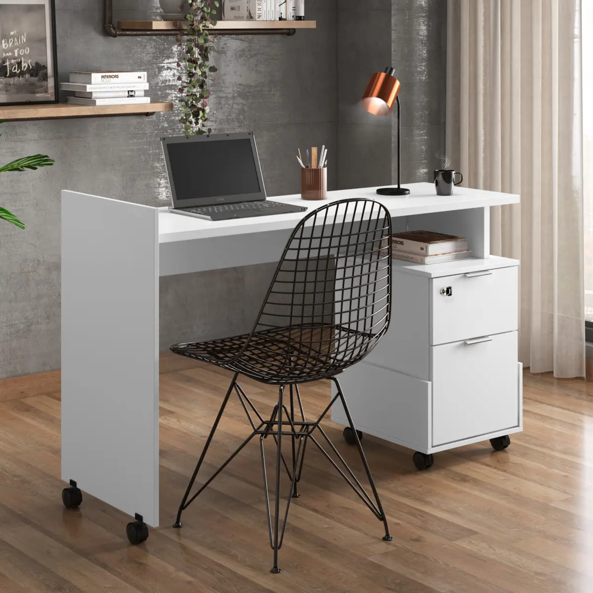Mesa Para Computador Alessa com 2 Gavetas Rodízios Mod1 903467 Branco - Lukaliam