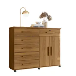 Cômoda Platina com 2 Porta 6 Gavetas Rodízios 903960 Freijó - Lukaliam