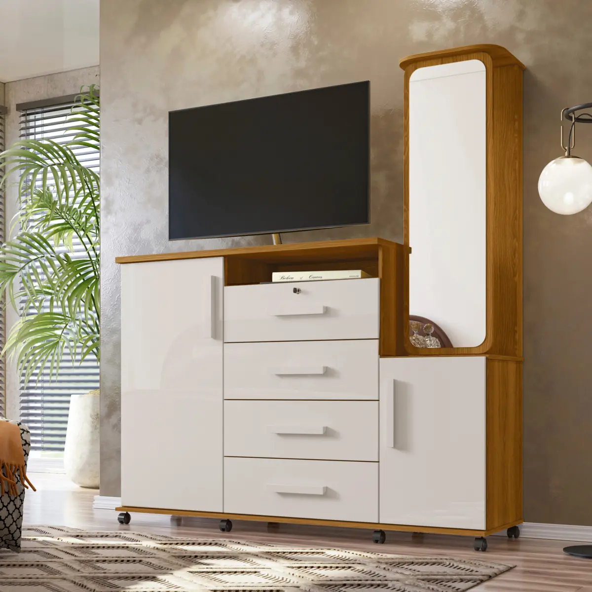 GELCHOP wood land series WHITE RABBIT ② Cômoda Copacabana com Espelho Giratório 2 Portas 4 Gavetas 903963