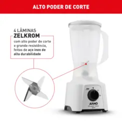 Liquidificador Power Mix 3 Velocidade + Pulsar 2L LQ12 127v Branco - Arno
