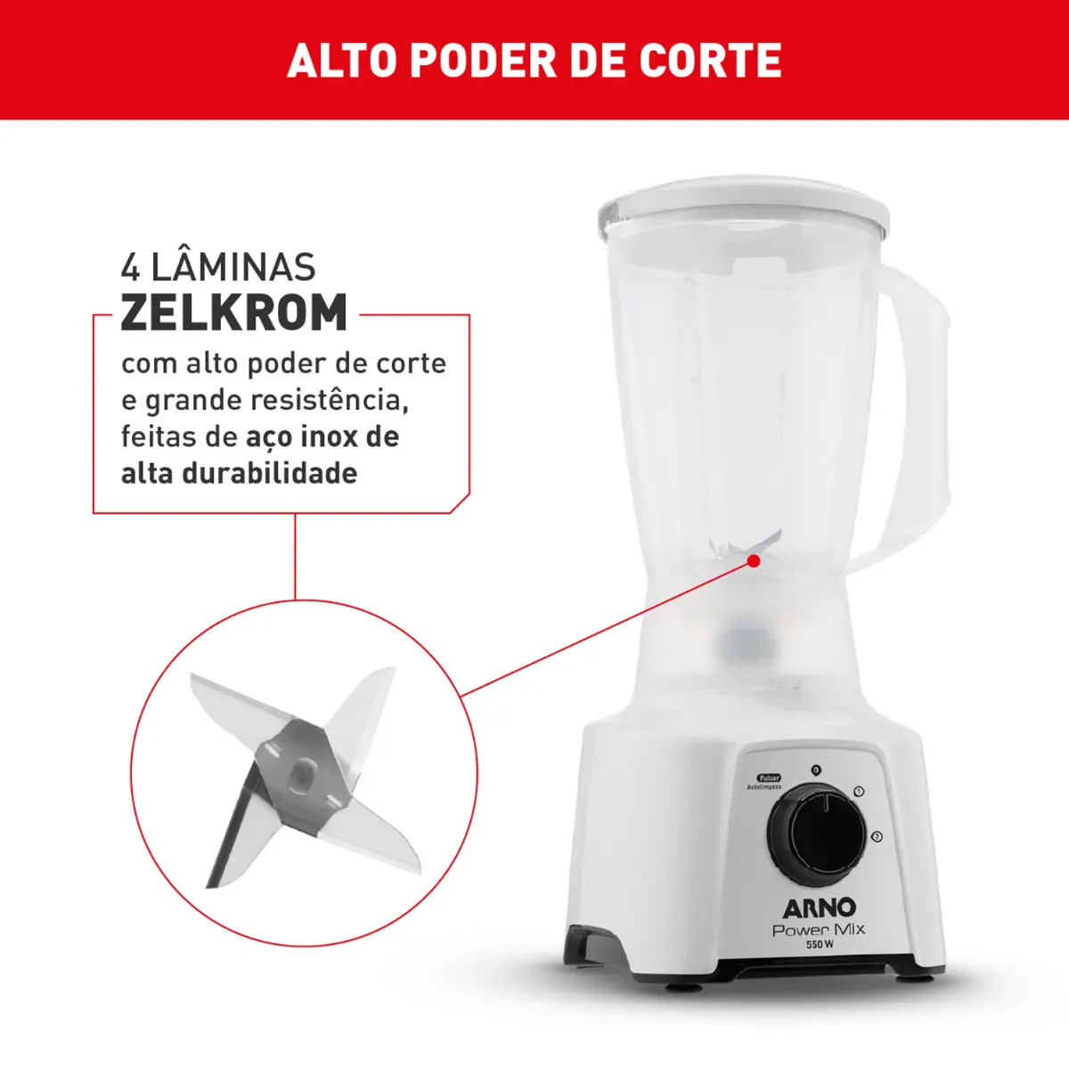 Liquidificador Power Mix 3 Velocidade + Pulsar 2L LQ12 127v Branco - Arno