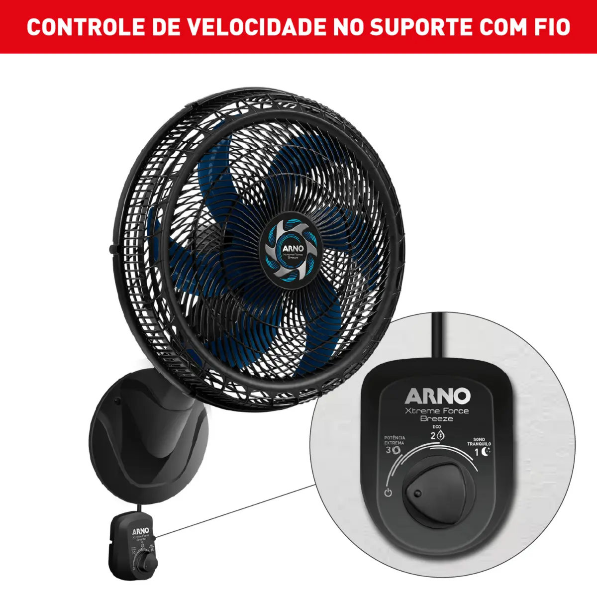 Ventilador de Parede Xtreme Force Breeze com 6 Pás 50cm VB51 126w Preto - Arno