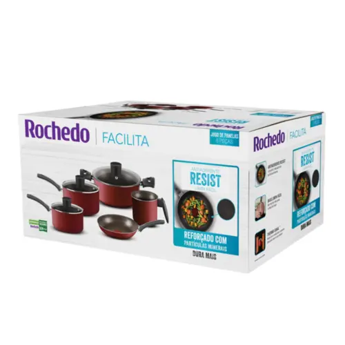Jogo de Panelas Facilita 5 Peças Antiaderente 5821700 Vermelho - Rochedo