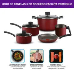 Jogo de Panelas Facilita 5 Peças Antiaderente 5821700 Vermelho - Rochedo
