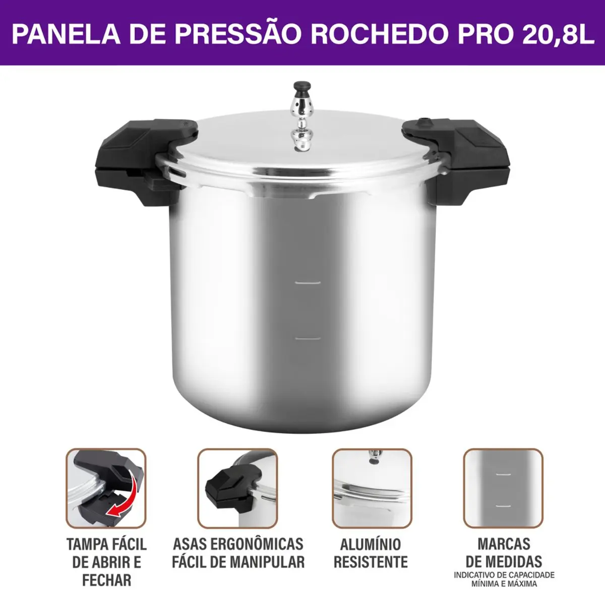 Panela de Pressão Pro de Alta Capacidade 20L P3115233 Prata - Rochedo