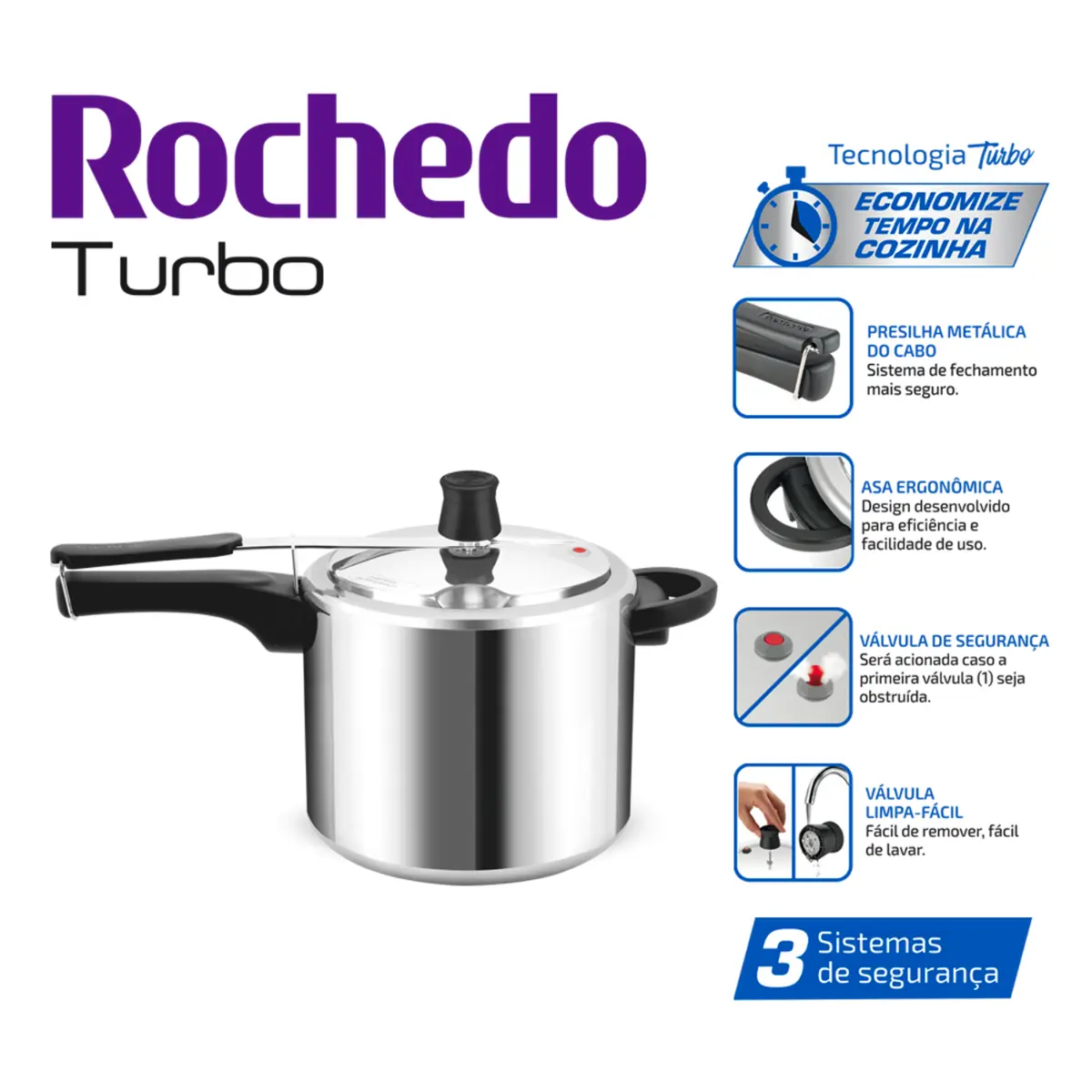 Panela de Pressão Turbo Alumínio Polido 7L R772J3A1 Prata - Rochedo