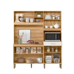 Kit Cozinha Yara com 07 Portas 01 Gaveta 160 Feijó/Off White Ripado - Nicioli