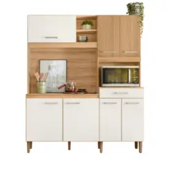 Kit Cozinha Yara com 07 Portas 01 Gaveta 160 Feijó/Off White Ripado - Nicioli