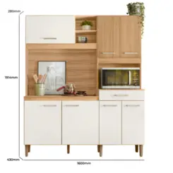 Kit Cozinha Yara com 07 Portas 01 Gaveta 160 Feijó/Off White Ripado - Nicioli