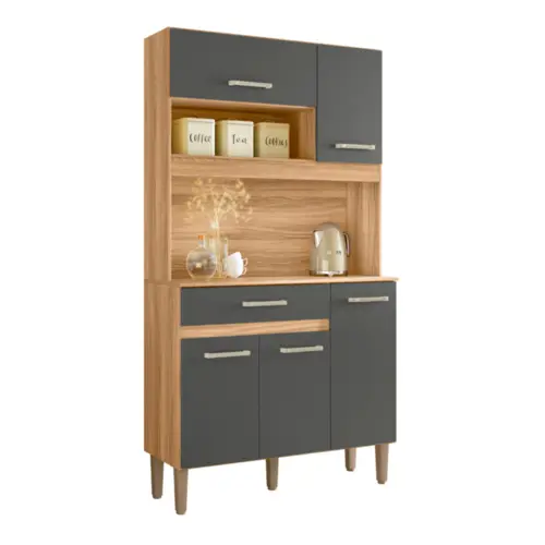 Kit Cozinha Magazin com 05 Portas 01 Gaveta 90 Freijó/Chumbo - Nicioli