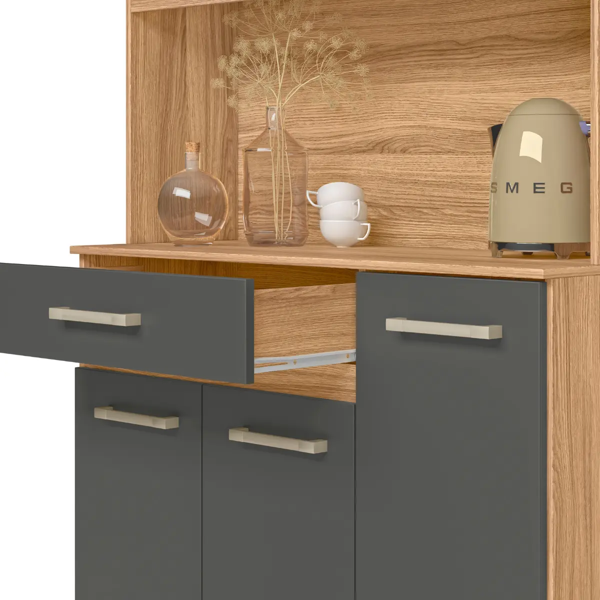 Kit Cozinha Magazin com 05 Portas 01 Gaveta 90 Freijó/Chumbo - Nicioli