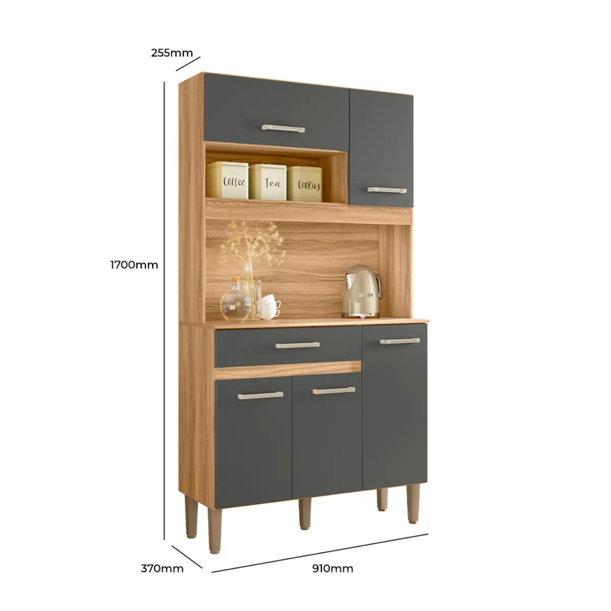 Kit Cozinha Magazin com 05 Portas 01 Gaveta 90 Freijó/Chumbo - Nicioli