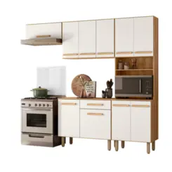 Cozinha Lemon com 10 Portas 1 Gaveta e Balcão Freijó/Off White Cristal - Nicioli