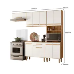 Cozinha Lemon com 10 Portas 1 Gaveta e Balcão Freijó/Off White Cristal - Nicioli