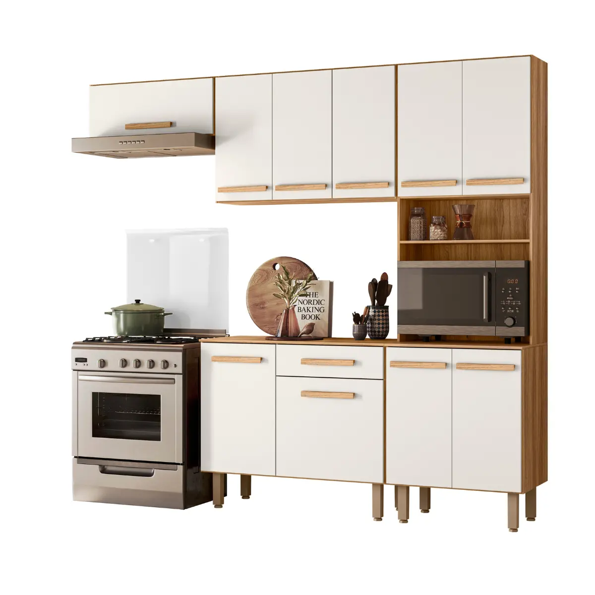 Cozinha Lemon com 10 Portas 1 Gaveta e Balcão Freijó/Off White