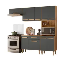 Cozinha Lemon com 10 Portas 1 Gaveta e Balcão Freijó/Chumbo - Nicioli