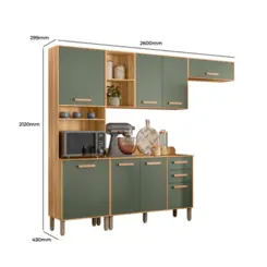 Cozinha Maria Flor com 08 Portas 02 Gavetas Balcão Freijó/Verde - Nicioli