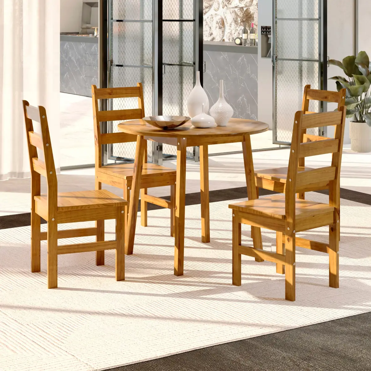 Conjunto de Mesa Irlanda com 04 Cadeiras Bella Madeira Maciça 53-52 Verniz Nogueira - Tabulae