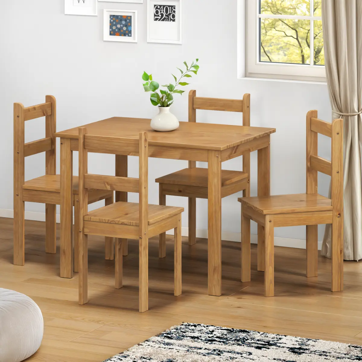 Conjunto de Mesa Apa com 04 Cadeiras Madeira Maciça 53-59 Verniz Nogueira - Tabulae