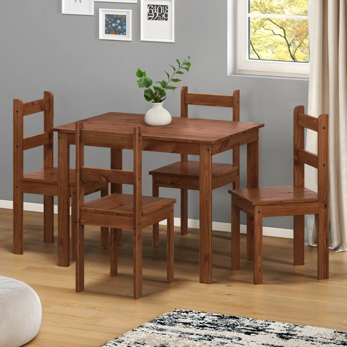 Conjunto de Mesa Apa com 04 Cadeiras Madeira Maciça 53-60 Verniz Nogal - Tabulae