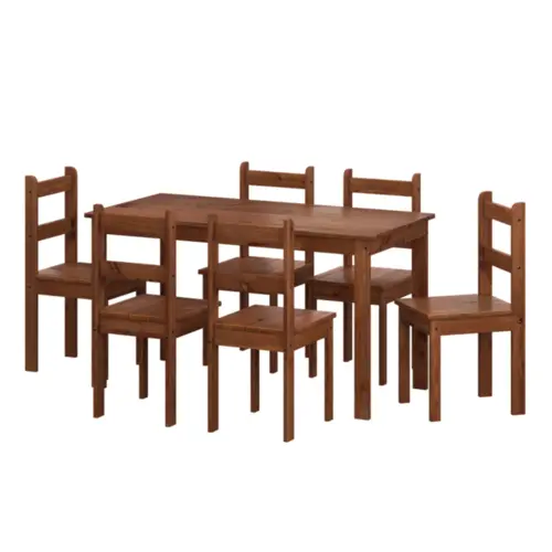 Conjunto de Mesa Apa com 06 Cadeiras Madeira Maciça 53-62 Verniz Nogal - Tabulae