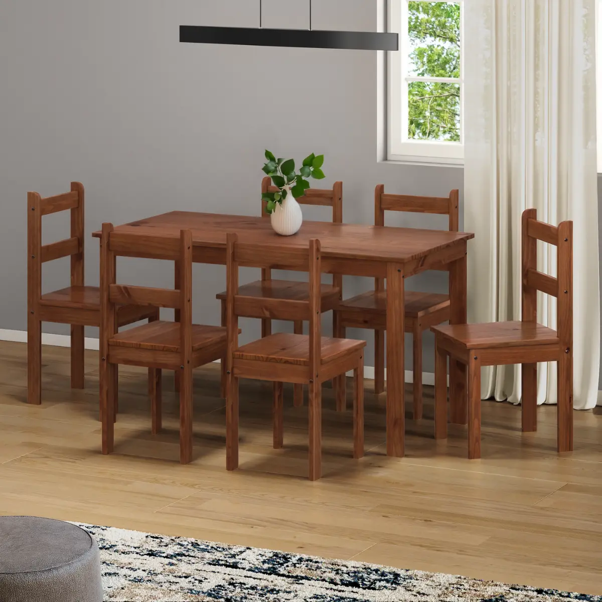 Conjunto de Mesa Apa com 06 Cadeiras Madeira Maciça 53-62 Verniz Nogal - Tabulae
