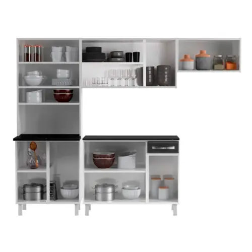 Cozinha Esmeralda Compacta em Aço com Balcão 12 Portas 01 Gaveta 89 Cinza - Telasul