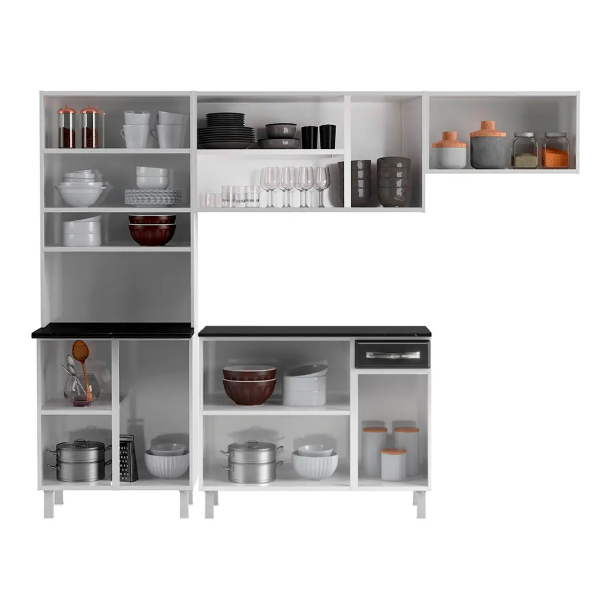 Cozinha Esmeralda Compacta em Aço com Balcão 12 Portas 01 Gaveta 89 Cinza - Telasul