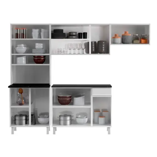 Cozinha Esmeralda Compacta em Aço com Balcão 12 Portas 01 Gaveta 89 Branco - Telasul