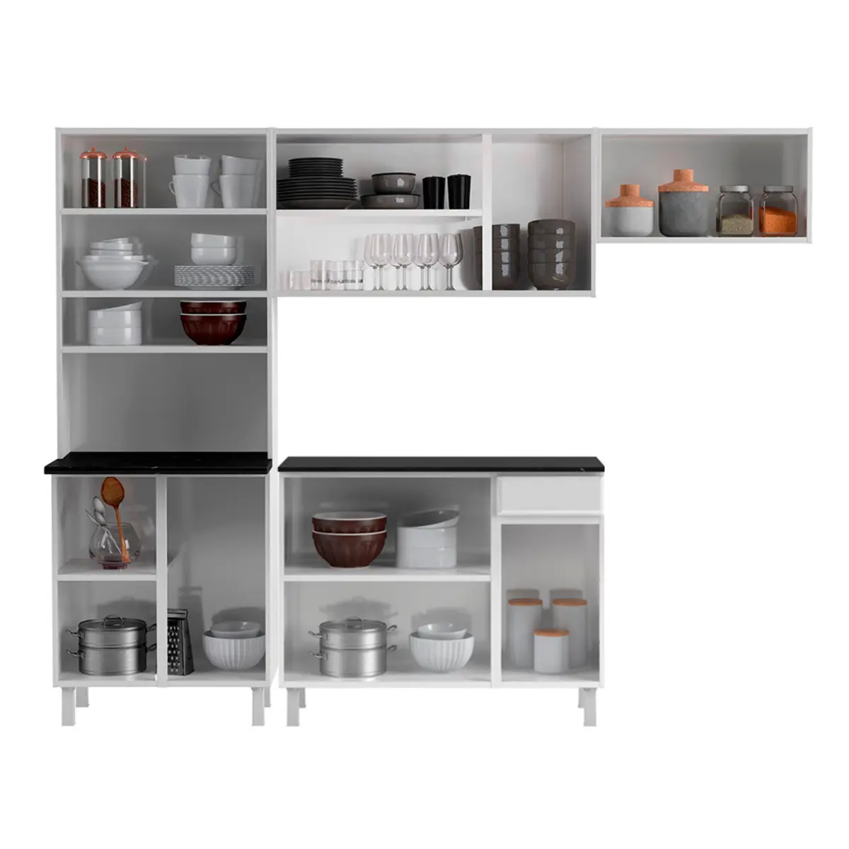 Cozinha Esmeralda Compacta em Aço com Balcão 12 Portas 01 Gaveta 89 Branco - Telasul