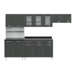 Cozinha Star New em Aço com Balcão 12 Portas 03 Gavetas 95 Cinza - Telasul