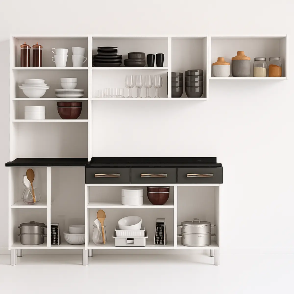 Cozinha Star New em Aço com Balcão 12 Portas 03 Gavetas 95 Cinza - Telasul