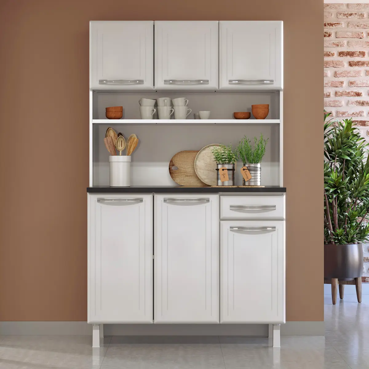Kit Cozinha Esmeralda em Aço com Tampo 06 Portas 01 Gaveta Branco - Telasul