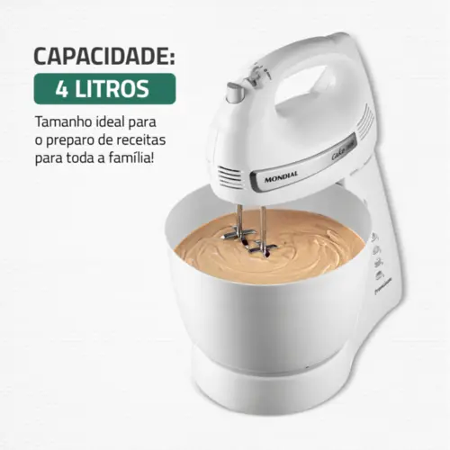Batedeira Cake Inox Premium 4 Velocidades + Turbo 4L B-50-W 127v Branco - Mondial