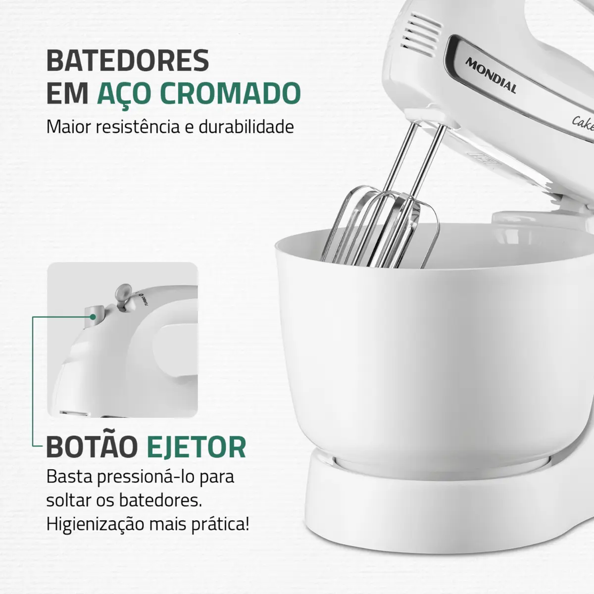 Batedeira Cake Inox Premium 4 Velocidades + Turbo 4L B-50-W 127v Branco - Mondial
