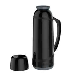 Garrafa Térmica Cristal em Polipropileno, Ampola de Vidro 1 Litro Preta - Soprano