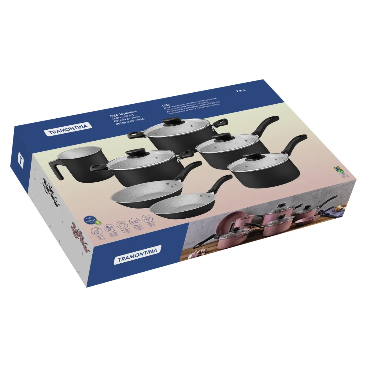 Jogo de Panelas Linz com 07 Peças em Alumínio com Revestimento Antiaderente Starflon Max 28299006 Preto - Tramontina