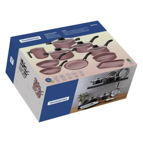 Jogo de Panelas Linz com 10 Peças em Alumínio com Revestimento Antiaderente Starflon Max 28299407 Rosa - Tramontina
