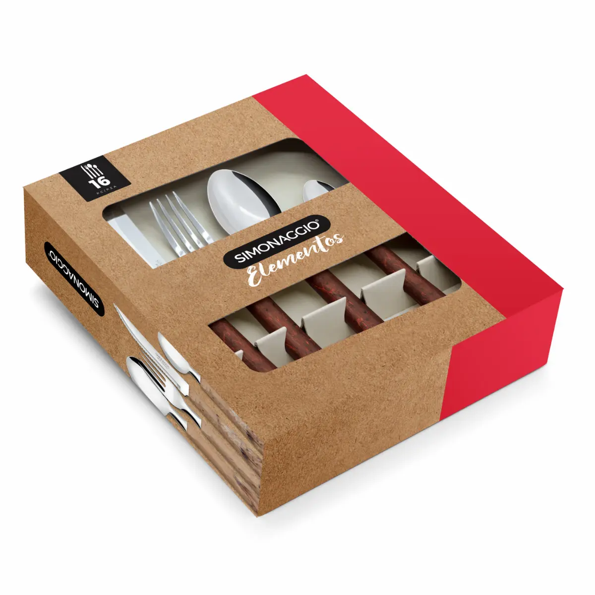 Conjunto de Talheres Elementos com 16 Peças Mogno - Simonaggio
